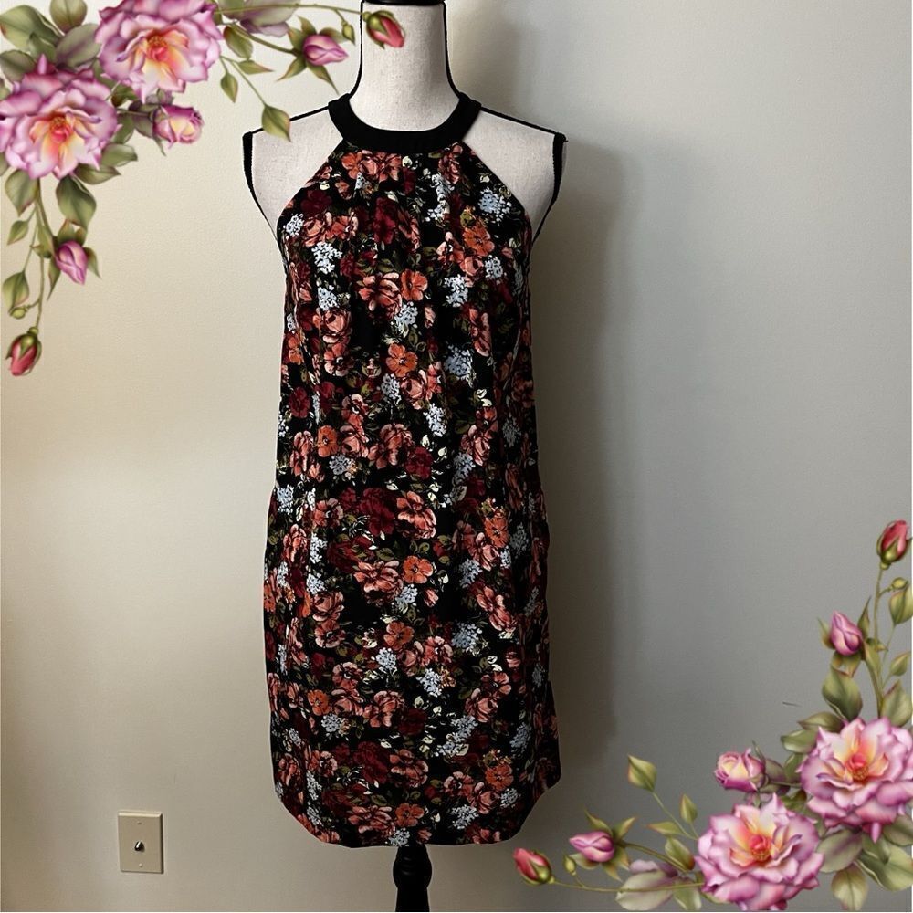 A-line loose fit floral halter mini dress‎